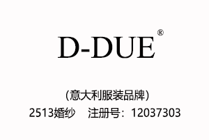 D-DUE,意大利品牌,25类2513婚纱,英文商标